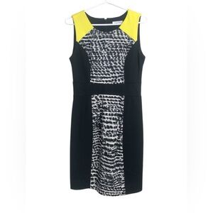 Calvin Klein office dress with stretch, back zipper, pop of colour